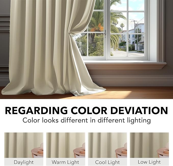 Deconovo Blackout Curtains, Thermal Insulated, W70 x L108 2 Panels, Back Tab, Machine Washable, Room-Darkening Drapes for Bedroom/Living Room Light Beige