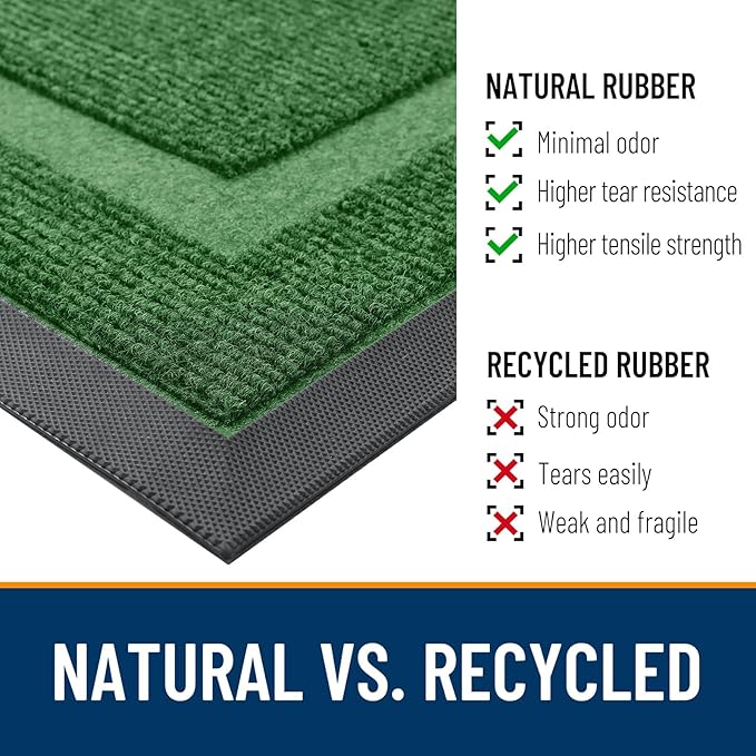 OLANLY Front Door Mat Indoor Outdoor Entrance, Waterproof All-Season, All-Weather Doormat, Sturdy Natural Rubber, Fade Resistant, Low Profile, Easy Clean Patio Porch Entryway Mat, 36x24, Green
