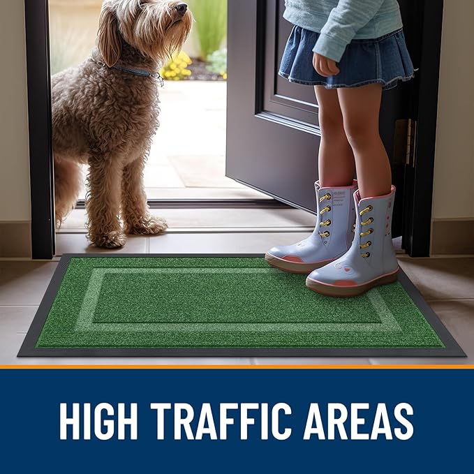 OLANLY Front Door Mat Indoor Outdoor Entrance, Waterproof All-Season, All-Weather Doormat, Sturdy Natural Rubber, Fade Resistant, Low Profile, Easy Clean Patio Porch Entryway Mat, 59x40, Green