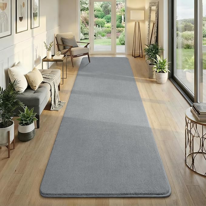 Amearea Modern Soft Hallway Runner Rug, 3x10 Feet Washable Long Runner Rugs for Hallway, Grey Fluffy Bedroom Bedside Rugs, Non Slip Memory Foam Rug Carpet for Entrance Kitchen Living Room Home Decor