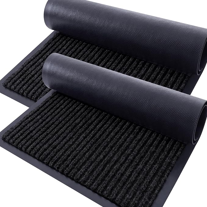OLANLY Front Door Mat Indoor Outdoor Entrance, 2-Pack 47 x 23 Inch, Waterproof Heavy Duty Doormat, Fade Resistant, Low Profile, Easy Clean Patio Porch Welcome Floor Mats for Entry, Black