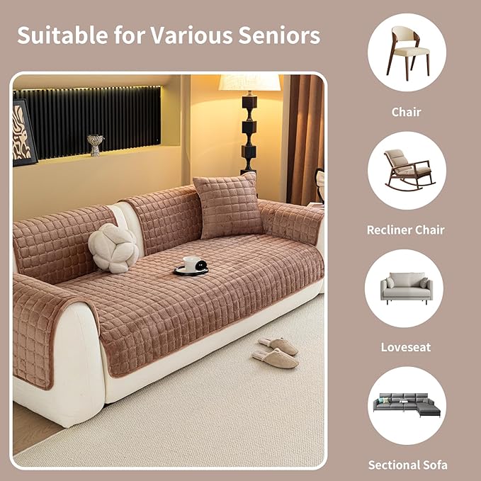 Velvet Couch Cover, Plush Sectional Sofa Cover Washable, Anti Slip Sofa Slipcover for Loveseat, Furniture Protector Covers for Pets & Kids(1PC, Dark Brown, 35.4"×47.2", Loveseat)