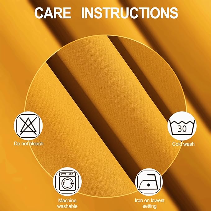 LEMOMO Blackout Curtains 66 x 72 Inch Long Yellow Curtains Set of 2 Panels Room Darkening Curtains for Bedroom and Living Room