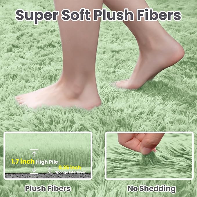 6x9 Area Rugs for Living Room Rug: Soft Fluffy Shag Mint Green Rugs for Bedroom, Non-Slip Large Fuzzy Plush Rug Indoor Floor Carpet for Nursery Kids Boys Girls Room, Dorms, Playroom, Modern Home Decor