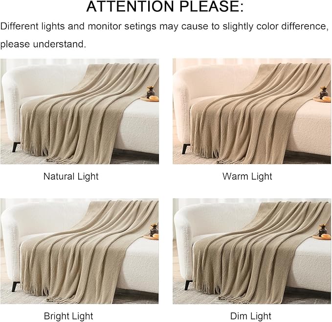 lifein Throw Blanket for Couch, Soft Boho Decor Bed Throw,Cozy Beige Knitted Chenille Small Farmhouse Lightweight Throw (Beige,60 * 80")