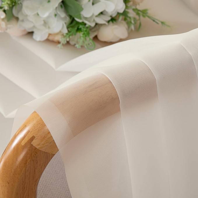Chyhomenyc Cream Sheer Curtains 45 Inch Long 2 Panels, Short Voile Sheer Drapes for Dinning Small Windows Bathroom Living Room Bedroom, Rod Pocket, 42Wx45L Inches