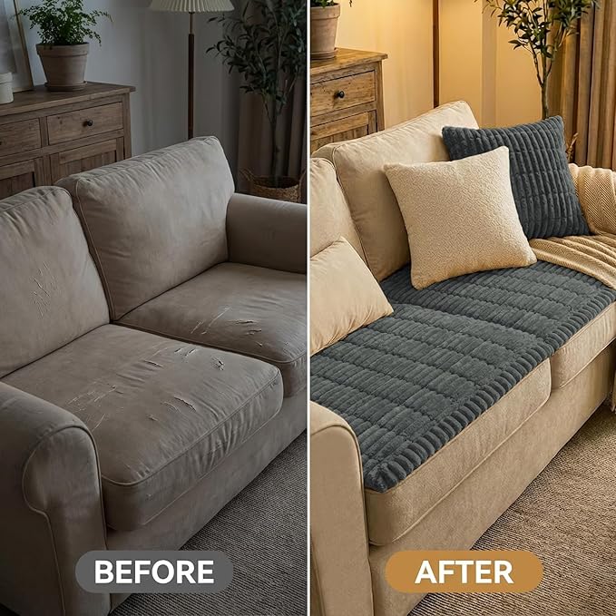 Smiry Couch Cover for Dogs Washable, Non Slip Fuzzy Pet Couch Covers for 3 Cushion Sofa Pet Friendly, Thick Soft Sofa Slipcovers Cushion Protector (Dark Grey, 27.6" x 27.6")