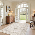 Madane Washable Area Rug 4x6, Low Pile Stain Resistant Vintage Area Rugs, Non Slip Accent Rug Floral Print Indoor Mat for Living Room Kitchen Bedroom, Brown/Ivory