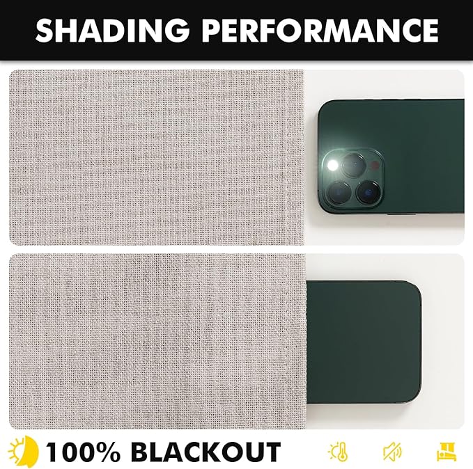 MIULEE 100% Blackout Linen Curtains for Bedroom, Ivory Solid Luxury Decor Thermal Insulation Room Darkening Drapes for Living Room Nursery Back Tab Rod Pocket 42 x 108 Inches, 2 Panels