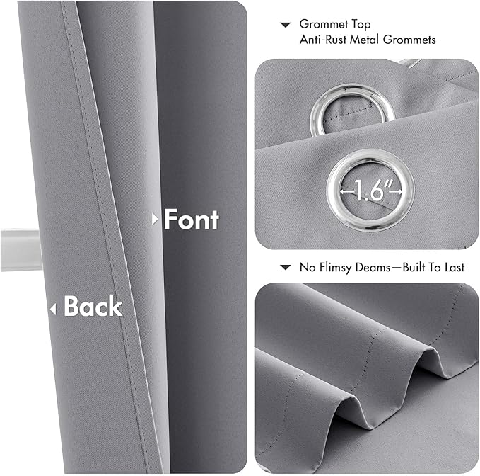 MIULEE Light Grey Blackout Curtains for Bedroom Living Room 72 Inches Long 2 Panels, Thermal Insulated Room Darkening Drapes Solid Grommet Noise Reduction Light Blocking Window Treatments 40x72 Inch