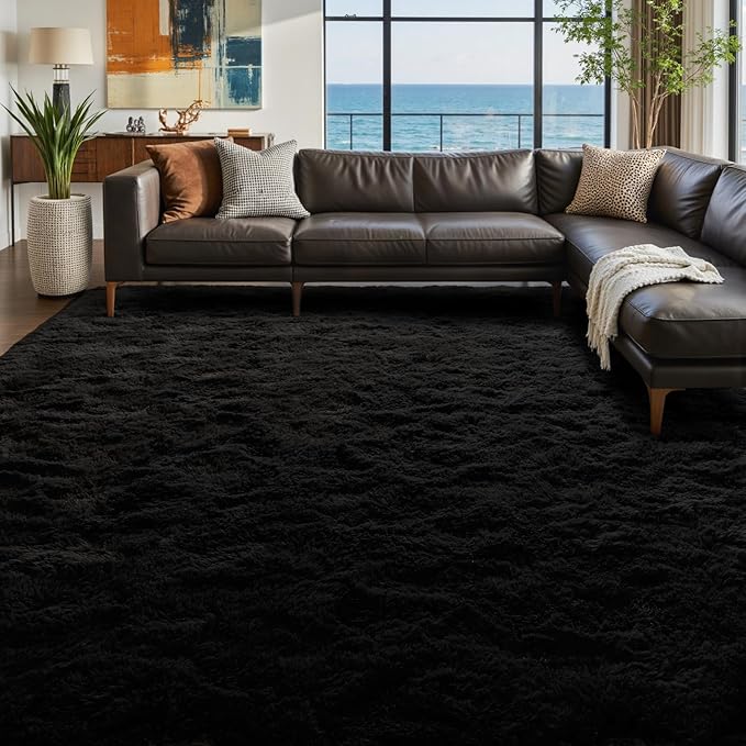 5x8 Ft Extra Large Shag Rugs for Living Room, Ultra Soft Fluffy Furry Area Rugs for Bedroom Indoor Floor, Aesthetic Carpet for Kids Home Decor (Black)