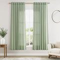 Mist Sage Linen Curtains 63 Inches Long 2 Panel Sets for Living Room Bedroom Rod Pocket Back Tab Light Filtering Drape for Kitchen Window Short Protect Privacy Curtain Modern Farmhouse Decor 52x63