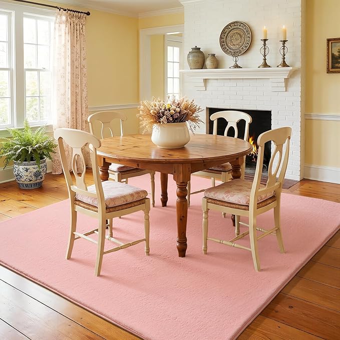 Amearea 5x5 Square Area Rugs for Bedroom Living Room, Modern Pink Thickened Memory Foam Rug, Fluffy Indoor Washable Rugs Non Slip Minimalist Carpet for Kids Boys Girls Dorm Nursery Room Decor