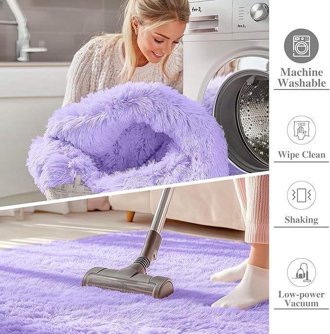 OLANLY 2x5 Machine Washable Runner Rugs for Hallway, Soft Fluffy Shaggy Bedside Rugs for Bedroom, Living Room, Indoor Floor Carpet for Kids Girl Boy, Nursery Rooms, Home Decor Aesthetic, Light Purple