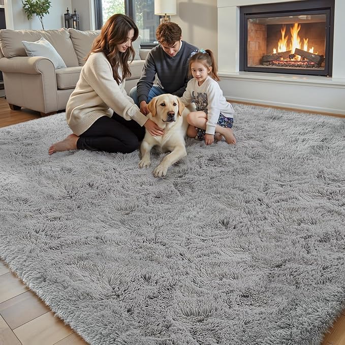Rugs for Living Room 6x9, Alfombras para Salas Shag Large Plush Soft Area Rug, Shaggy Carpets for Bedroom, Kids Boys Girls Home Decor Aesthetic(Light Grey, 6x9 Feet)