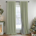 Light Sage Green Black Out Curtains 96 Inch Long for Bedroom 2 Panel Linen Textured Boho Blackout Curtains Darkening Neutral Farmhouse Thermal Drapes for Sliding Doors Patio Living Room 52x96 Length