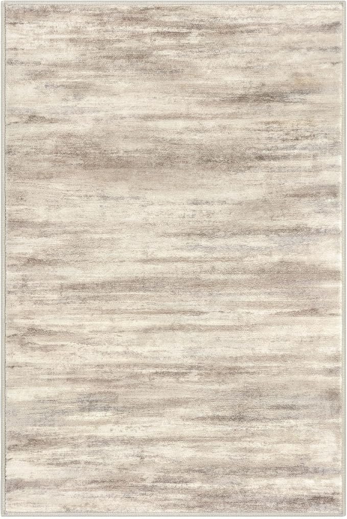 KOZYFLY Modern Abstract Rugs for Entryway 2x3, Washable Kitchen Rug Non-Slip Soft Small Bathroom Rug, Beige Brown Striped Small Area Rugs Print Faux Wool Doormat for Bedside Entrance Bedroom Sink