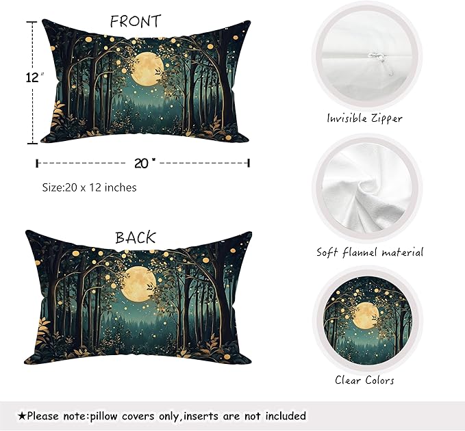 Rustic William Morris Inspired Night Moon Forest Decor Pillow Covers 18x18,Vintage Botanical Nature Landscape Decorative Throw Pillow Covers for Home Bedroom Living Room