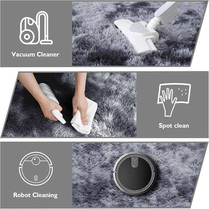 8x10 Fluffy Area Rugs for Living Room,Shag Area Rug for Bedroom,Soft Fuzzy Rug Non-Shedding Indoor Plush Carpet for Kids Bedroom Nursery Home Decor,Tie-Dyed Black