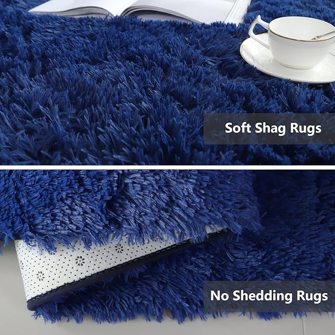 Shag Area Rugs for Bedroom Living Room,4X6 Ultra Soft Fluffy Area Rugs for Dorm, Indoor Carpet Nursery Rugs for Kids Room Home Decor, Navy Blue