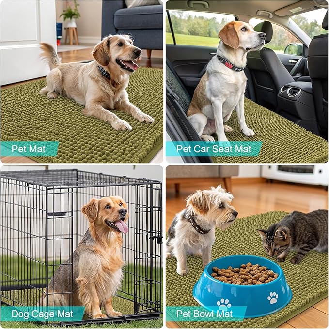 OLANLY Dog Door Mat for Muddy Paws 54x32, Absorbs Moisture and Dirt, Absorbent Non-Slip Washable Doormat, Quick Dry Chenille Mud Mat, Entry Indoor Entryway Carpet for Inside Floor, Willow Green