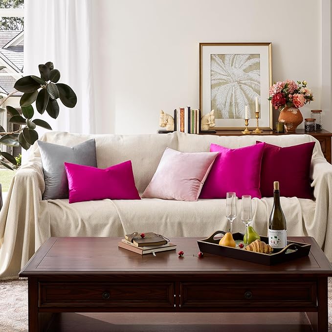 GIGIZAZA Hot Pink Pillow Covers 16x16 Throw Pillows Velvet Decorative Sofa Couch Pillow Covers Bedroom Cushion Pillowcase