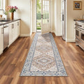 Lofus 2x8 Hallway Washable Runner Rug, Vintage Kitchen Runners Non Slip, Entryway Rugs for Bathroom Bedroom Living Room Laundry Room Floor Mat, Boho Entry Long Carpet, Floral Brown
