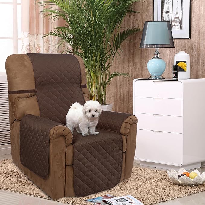 U-NICE HOME Recliner Chair Covers Reversible Quilted Water Repellent Pet Protectors with Elastic Straps (23''Recliner Small, Chocolate/Chocolate)