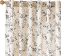 Lazzzy Farmhouse Linen Curtains Black Floral Curtains 63 Inch Length Back Tab Drapes for Living Room Bedroom Light Filtering Country Vintage Rod Pocket, 2 Panels, Black on Beige
