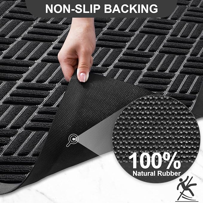 Mibao Front Door Mat, Heavy Duty Durable Welcome Mat for Outdoor Indoor, Dirt Trapper Waterproof Super Absorbent Door Mat for Entryway Outside Patio Porch, 47" x 24", Black