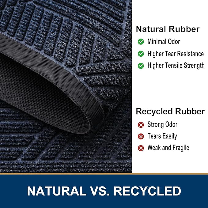Smiry Half Circle Front Door Mat Outside Entrance, Heavy Duty Sturdy Natural Rubber Doormat, Trap Dirt and Moisture, Low Profile Mats for Indoor Outdoor Entry, Irregular Triangle (47x32, Navy Blue)