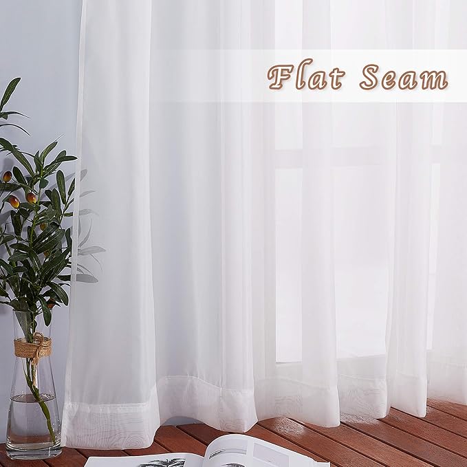 NICETOWN Living Room Sheer Curtains 84 inch Length, Grommet Top Voile Textured Hazy Sheer Draperies Privacy with Light Penetration for Villa, Ivory, 140" Wide Total 2 Panels
