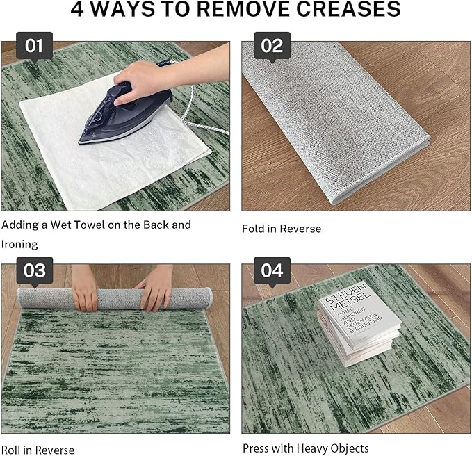 Lansny Modern Abstract Entryway Rug Indoor 2x3 Washable Rug Non-Slip Soft Small Area Rug Forest Green Kitchen Mats Thin Print Faux Wool Floor Carpet Throw Rugs for Entrance Bedroom