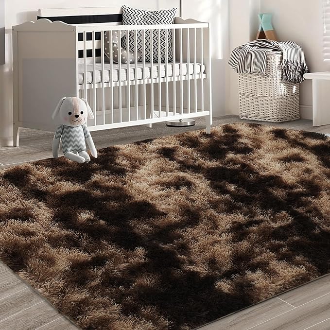 Shag Area Rugs for Bedroom Living Room,5X8 Ultra Soft Fluffy Area Rugs for Dorm,Indoor Carpet Nursery Rugs for Kids Girls Room Home Decor, Mottling Brown