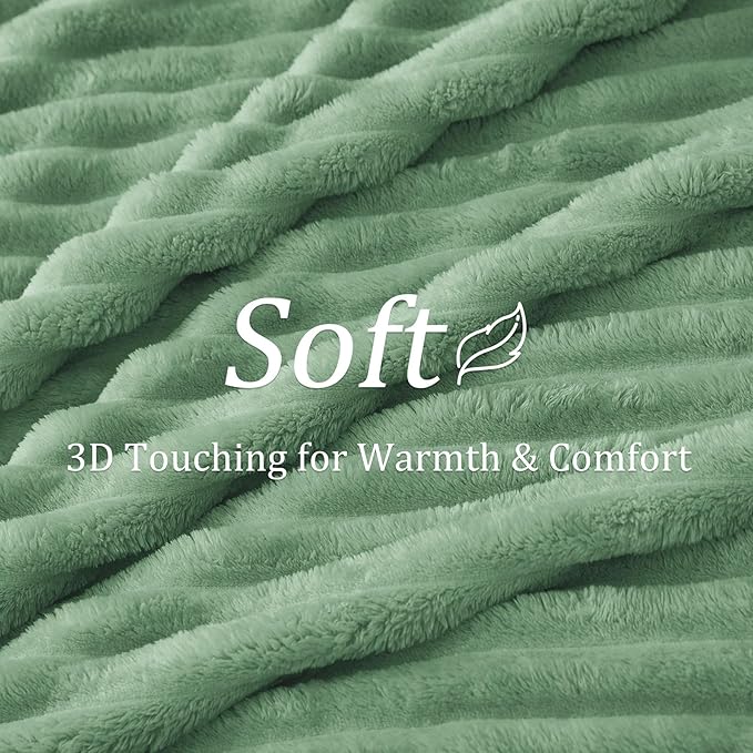 BEDELITE Twin Blanket for Couch & Bed, 300GSM Soft & Warm Fleece Blanket, Decorative and Giftable Striped Green Blankets for Women, Men, 60"x80"