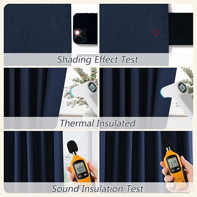 Guken Navy Blue 100% Blackout Curtains 120 Inch Length 2 Panels Set for Living Room Bedroom Back Tab Thermal Insulated Black Out Linen Drapes Room Darkening Window Curtains 120 Inches Long