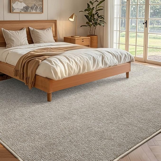 FinRèc 6x9 Washable Area Rugs for Bedroom Living Room, Low Pile Thin Rug Solid Color, Non-Slip Carpet Indoor for Home Decor (Light Tan)