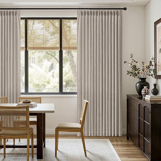 MIULEE Pinch Pleated Thick Linen Curtains 84 Inches Long 2 Panels for Living Room Bedroom, Linen Textured Memory Trained Drapes Pleat Back Tab Light Filtering Taupe Window Curtains with Hooks&Rings