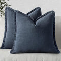 MIULEE Decorative Throw Pillow Covers Neutral Linen Fringe Throw Pillows Set of 2 Indigo Blue Boho Farmhouse Cushion Covers Coastal Decor for Couch Sofa Bed Living Room Spring Decor 24x24 Inch