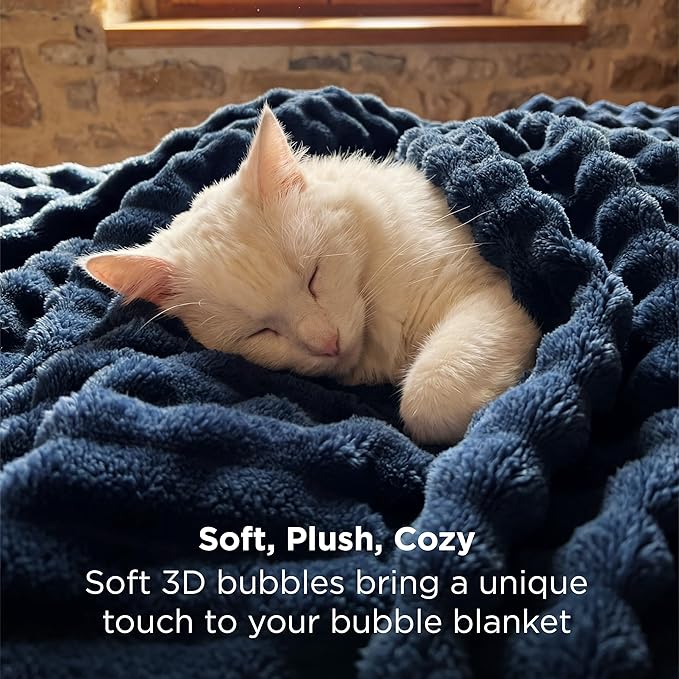 Bedsure 3D Fleece Bubble Blanket - GentleSoft Blue King Blanket for Bed Sofa Room Decor - Luxury Soft Cozy Gifts for Kids Girls, Lightweight, All Seasons, Navy Blue, 108"×90"