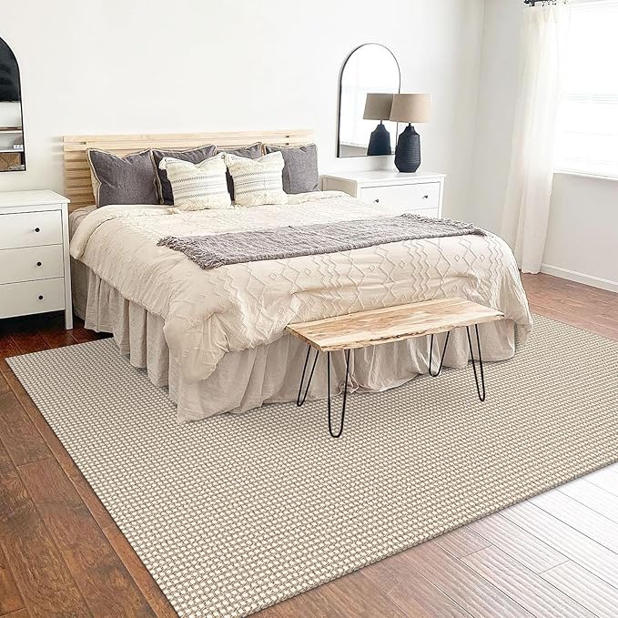 KOZYFLY Washable Area Rug 5x7 ft Rubber Backed Non Slip Rugs for Living Room Braided Cotton Bedroom Rug Woven Office Rugs Indoor Outdoor Floor Carpets for Dining Bedroom Living Room, Ivory/Khaki
