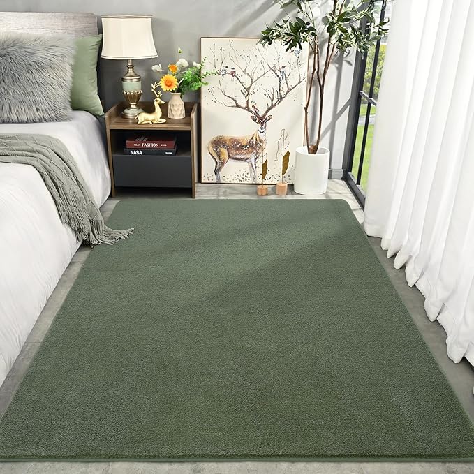 Amearea Large Modern Area Rugs for Bedroom Living Room, 6x9 Feet Sage Green Thickened Memory Foam Rug, Fluffy Indoor Washable Rugs Non Slip Minimalist Carpet for Boys Girls Dorm Nursery Room Decor