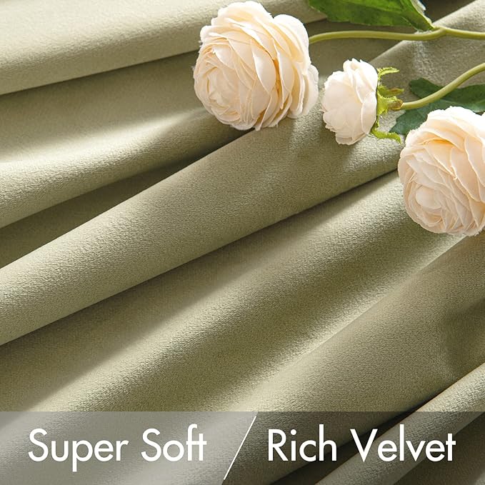MIULEE Velvet Curtains 96 inches 2 Panels - Luxury Blackout Curtains for Bedroom Living Room Thermal Insulated Super Soft Window Drapes Rod Pocket & Back Tab, Sage Green, W52 x L96 inches