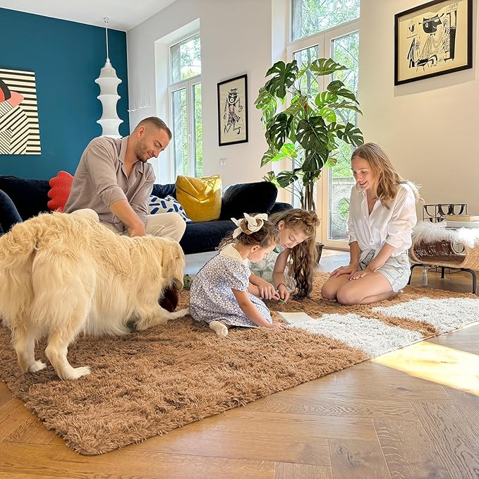 OLANLY 2x4 Machine Washable Runner Rugs for Hallway, Soft Fluffy Shaggy Bedside Rugs for Bedroom, Living Room, Indoor Floor Carpet for Kids Girls and Boys, Nursery Rooms, Home Decor Aesthetic, Khaki