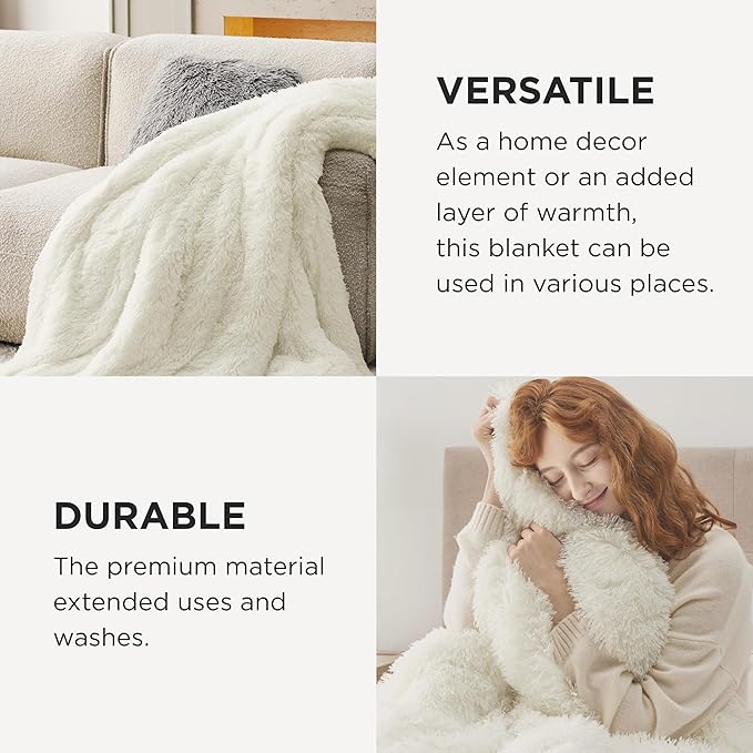 Bedsure GentleSoft Fluffy Cream Throw Blanket Decorative Blankets for Bed Couch Sofa, Cream Decor Sherpa Fleece Soft Cozy Fuzzy Plush Thick Warm Faux Fur Decorations, Ivory Girl Gifts, 50x60