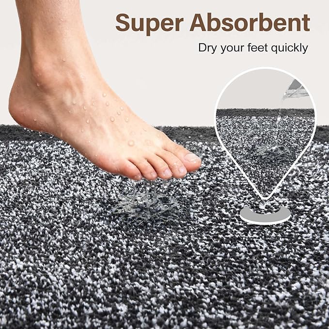 70x24 Long Bathroom Rugs Washable Non Slip, Dark Grey Bath Mat for Bathroom Floor Tub, Soft Absorbent Quick Dry Mats for Shower, Bathtub,Home Decor