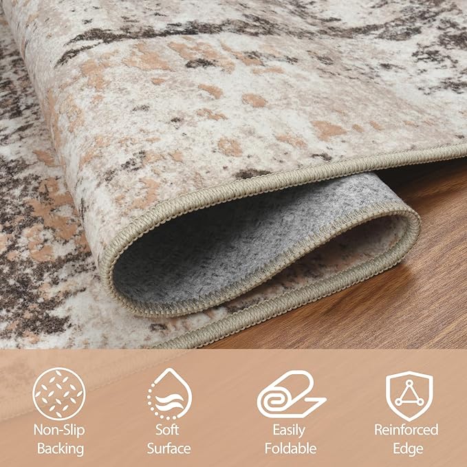 9x12 Area Rugs for Living Room Rug Washable: Abstract Large Rug for Dining Room Bedroom Carpet Non Slip 9 by 12 Indoor Modern Nursery Home Office Brown Beige
