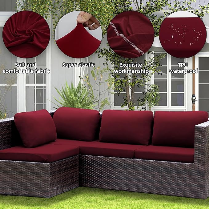 Outdoor Cushion Covers Set,8PCS Patio Furniture Couch Seat Slipcovers, Replacement for Sofa Sectional Chair(Cover，Only)