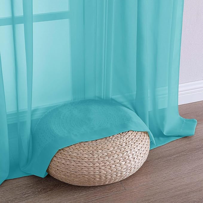 OVZME Turquoise Sheer Curtains 63 Inches Long 2 Panels Set, Light Filtering Sheer Curtains for Living Room Bedroom 59 Inch Extra Wide, Modern Voile Filmy Rod Pocket Window Drapes, 59Wx63L Inches