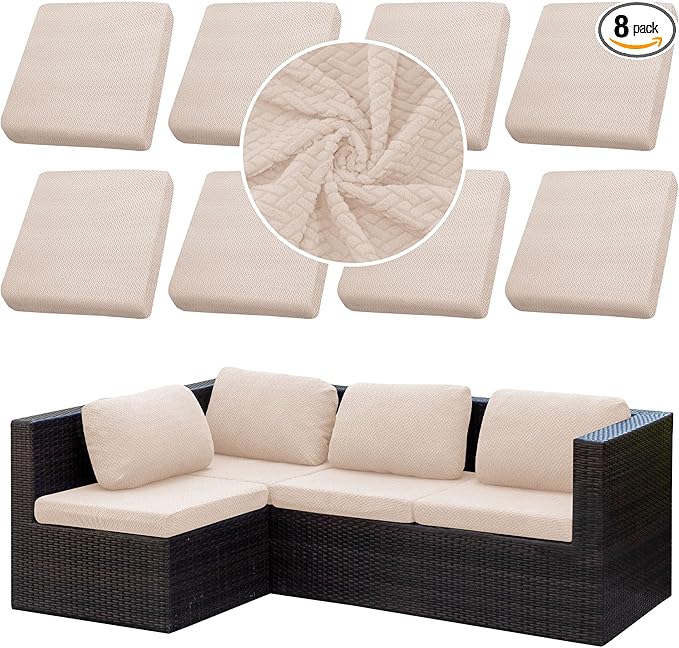 Outdoor Cushion Covers Set,8PCS Patio Furniture Couch Seat Slipcovers, Replacement for Sofa Sectional Chair(Cover，Only)